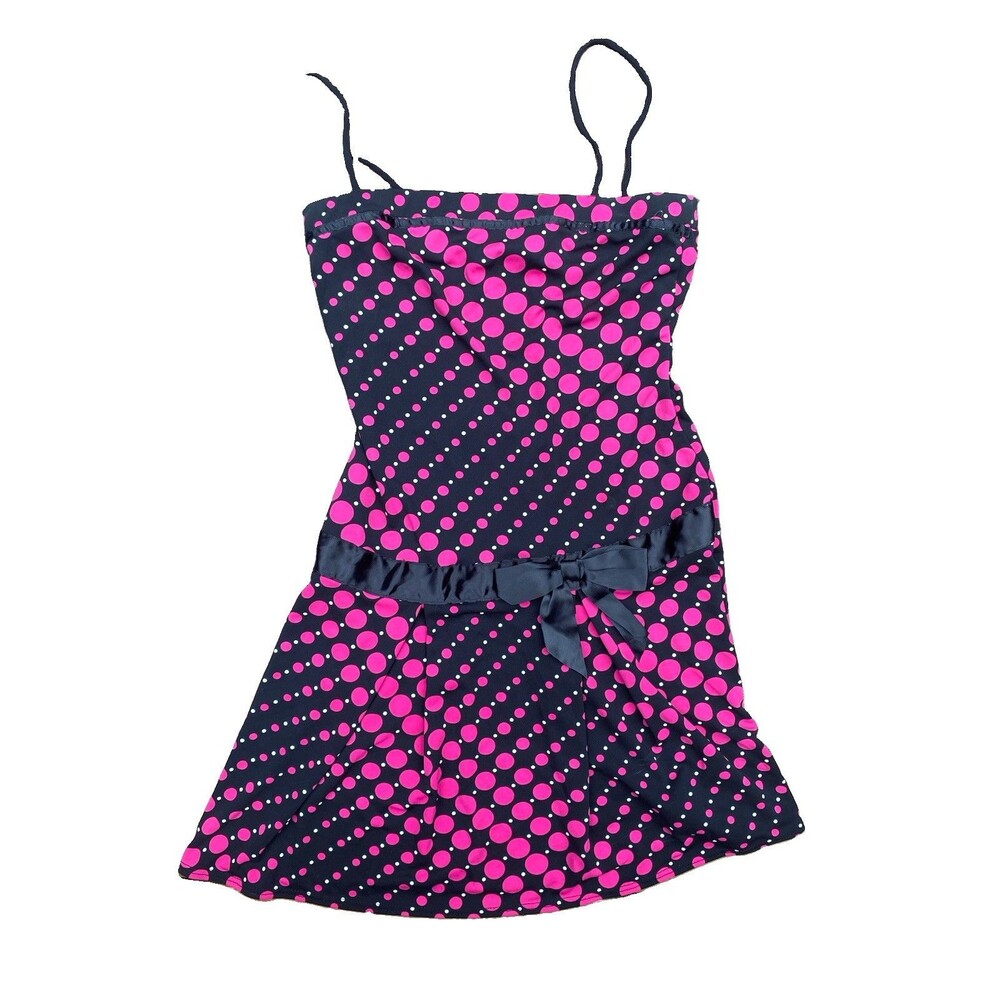Vintage Y2K Scene Mall Emo Polka Dot Hot Pink Black Bow Mini Dress Jrs Sz Medium